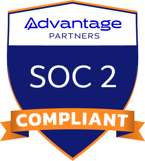 SOC 2 compliant badge issued by Advantage Partners, independent CPA firm