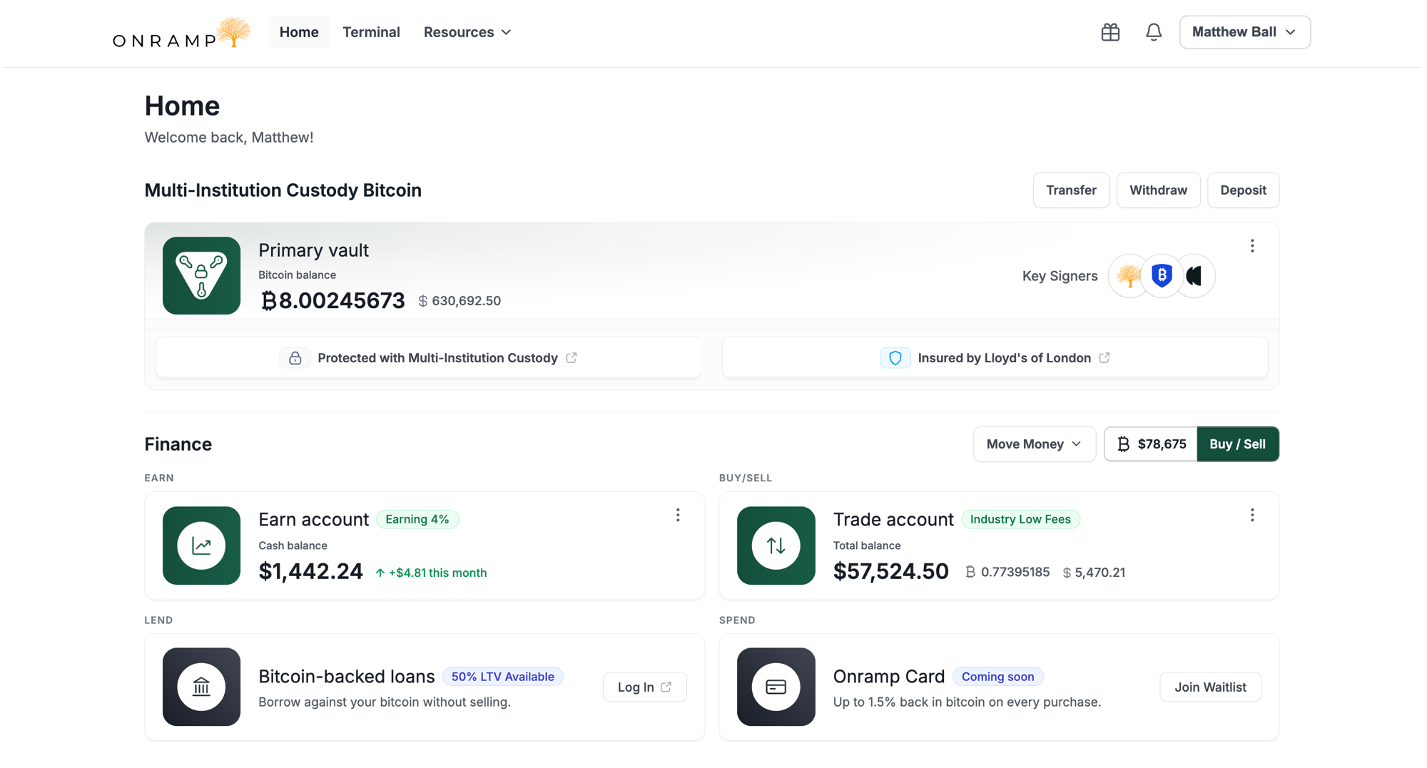 Onramp Finance — Cash management, custody, and bitcoin in one platform