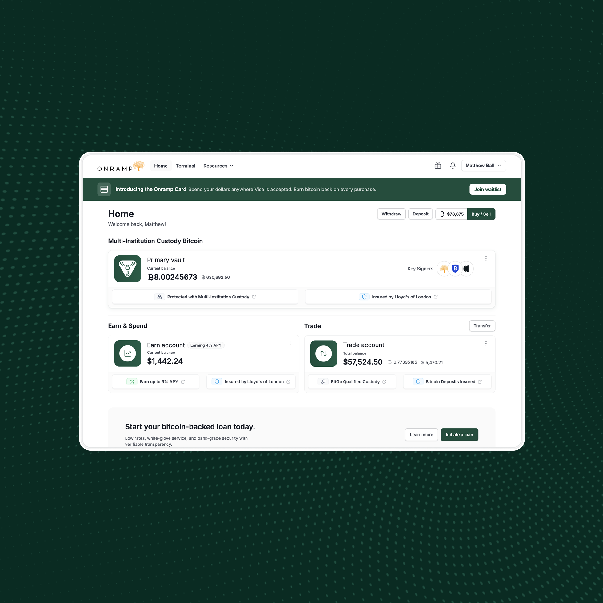 Onramp dashboard